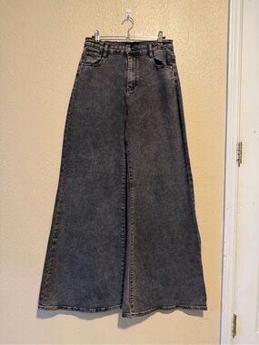 Nina Rossi Black Wide-Leg Jeans Super Stretchy High Waist Size XL Tall Long